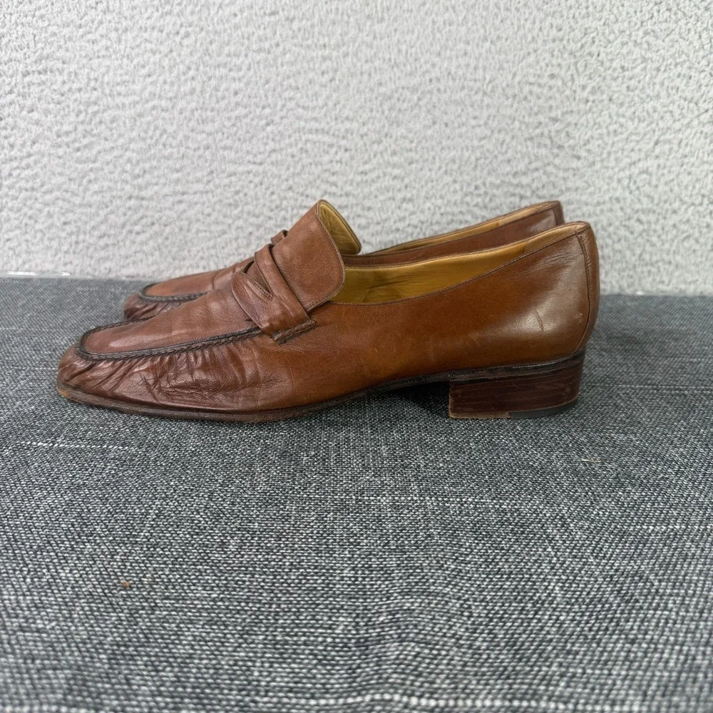 Pino Giardini‎ Penny Loafers Mens 10 Brown Leather Artisan Made Italy Square Toe